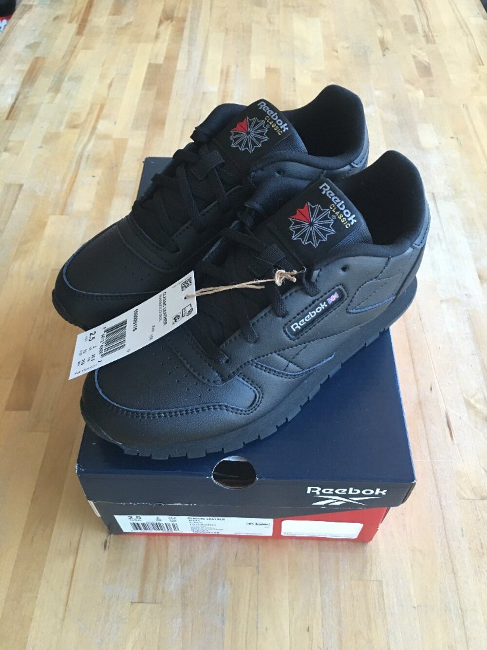 Reebok Classic Leather PS "Black" 100000116 Sz 2.5